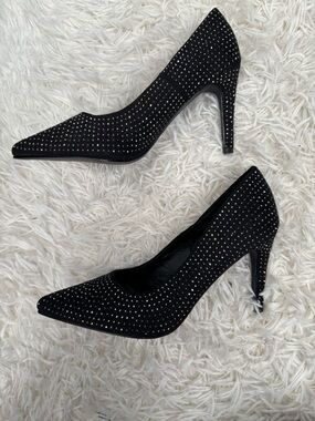 Ardene Black Crystal-Stud Pointed Toe Heels
